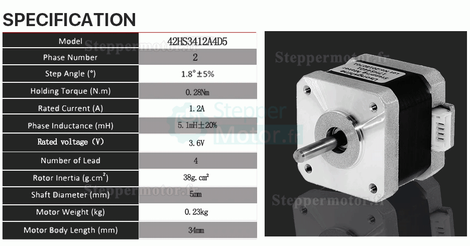 Moteur pas à pas Neme 17 42HS4015A4D5 avec réducteur harmonique 30:1 + pilote pas à pas TB6600