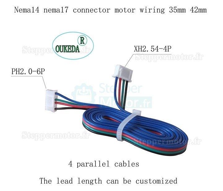 Câble d'extension de terminal OUKEDA PH2.0-XH2.54 de 0,15 m/0,3 m/0,5 m/1 m/1,5 m pour moteur pas à pas NEMA 17