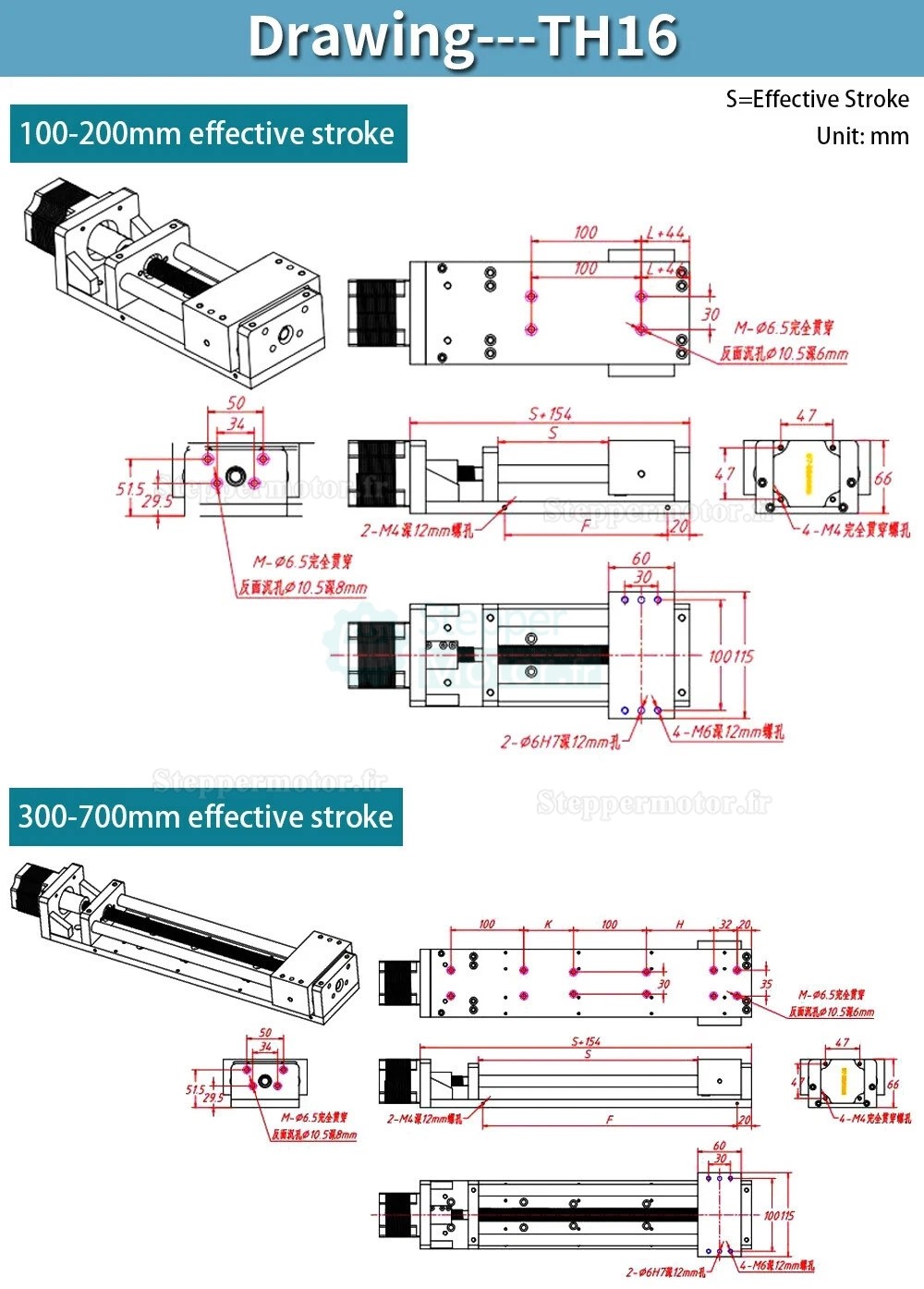 Guide de mouvement lin&eacute;aire OSP001612 pour table coulissante CNC compatible avec moteur pas &agrave; pas Nema 23/34