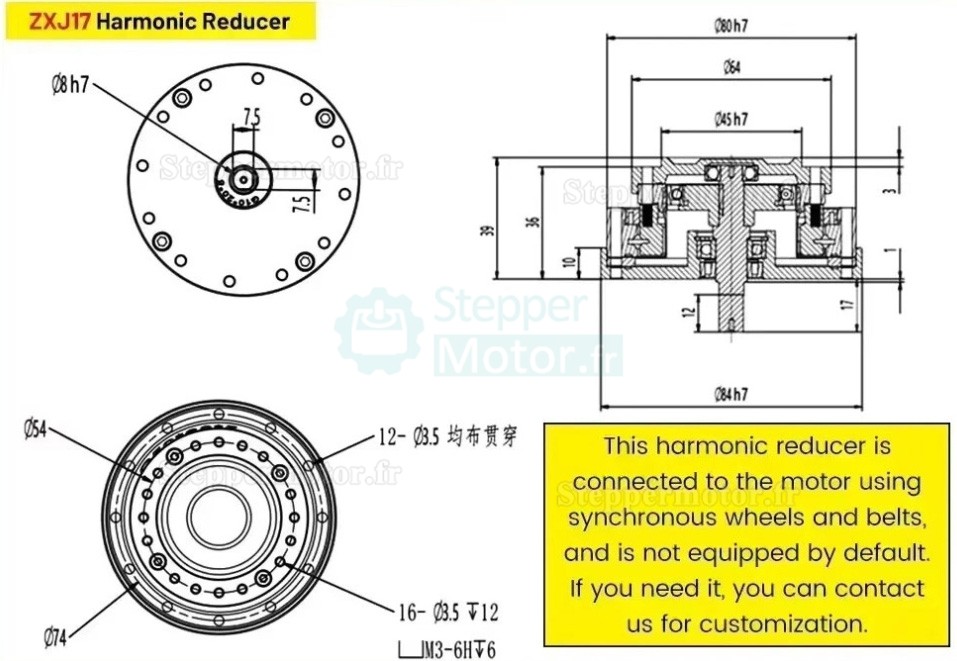 Réducteur harmonique série ZXJ, Rapport 30:1/50:1/80:1/100:1/120:1/160:1, contrecoup 30 arcsec Réducteur harmonique série ZXJ, Rapport 30:1/50:1/80:1/100:1/120:1/160:1, contrecoup 30 arcsec