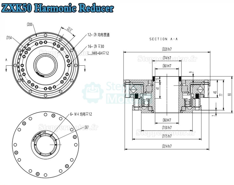 Réducteur harmonique de type creux série ZXK, Rapport 30:1/50:1/80:1/100:1/120:1/160:1, contrecoup 30 arcsec Réducteur harmonique de type creux série ZXK, Rapport 30:1/50:1/80:1/100:1/120:1/160:1, contrecoup 30 arcsec