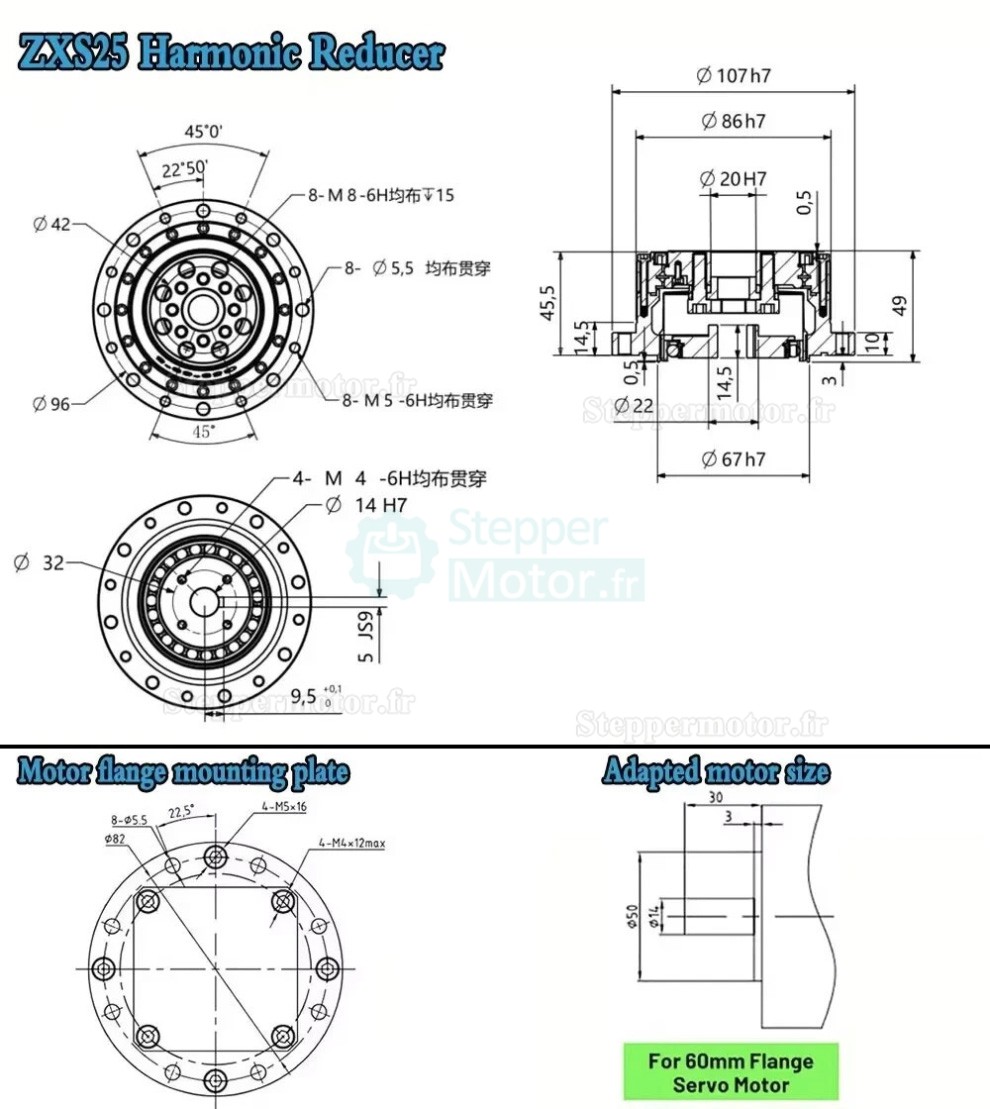 Réducteur harmonique série ZXS, type de tasse, rapport 30:1/50:1/80:1/100:1/120:1 contrecoup 30 arcsec Réducteur harmonique série ZXS, type de tasse, rapport 30:1/50:1/80:1/100:1/120:1 contrecoup 30 arcsec