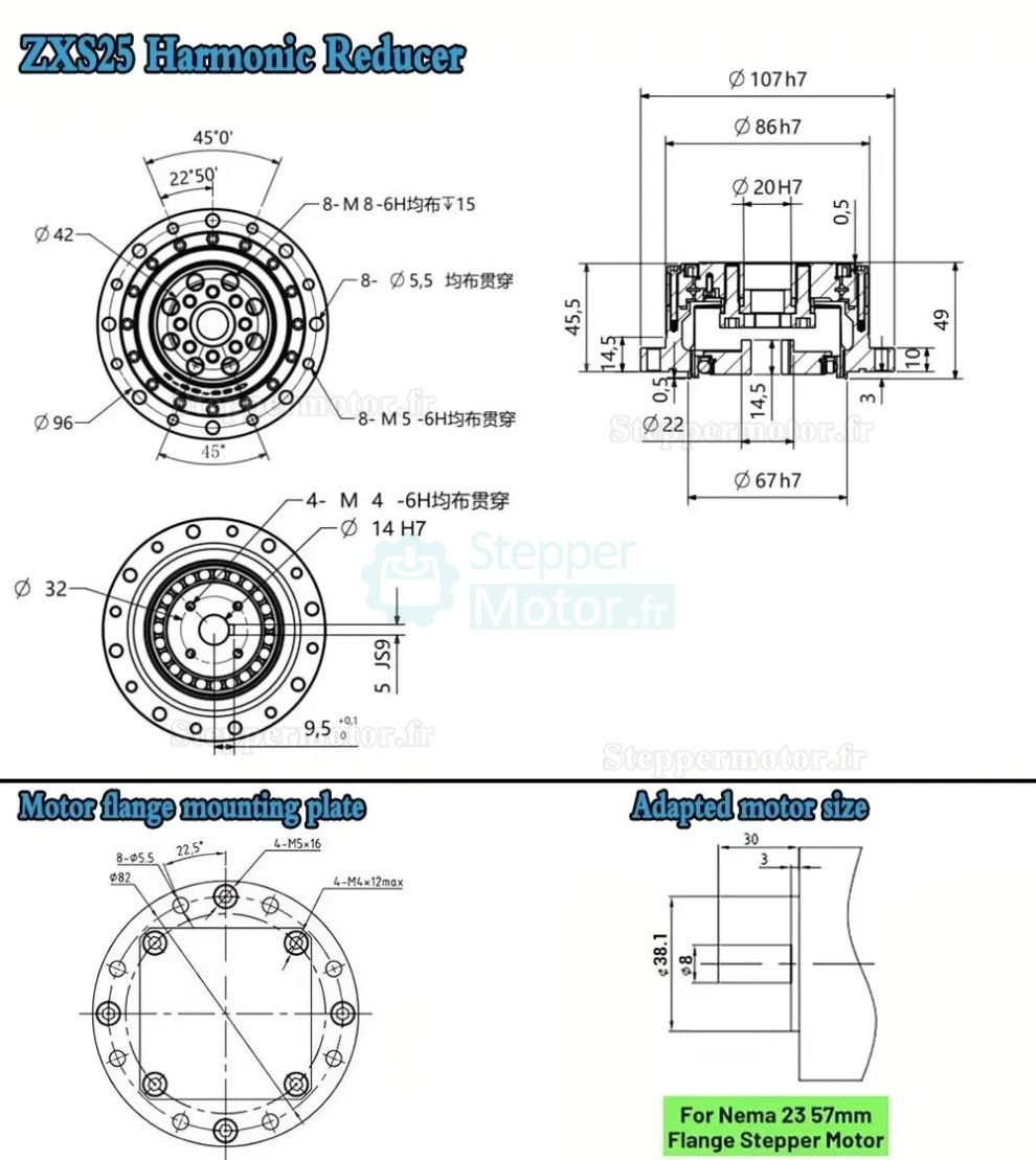 Réducteur harmonique série ZXS, type de tasse, rapport 30:1/50:1/80:1/100:1/120:1 contrecoup 30 arcsec Réducteur harmonique série ZXS, type de tasse, rapport 30:1/50:1/80:1/100:1/120:1 contrecoup 30 arcsec