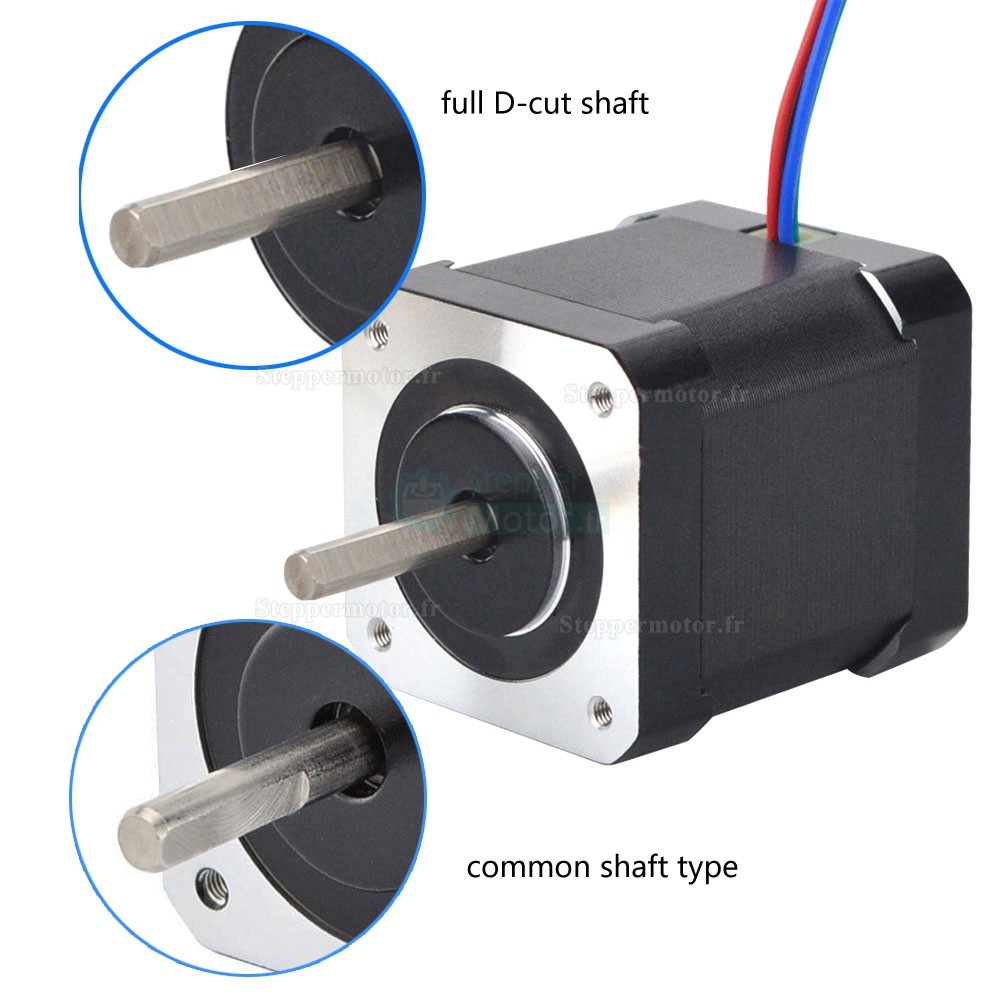 Moteur pas à pas Nema 17 à arbre entièrement coupé en D-cut 0,9 degrés 46Ncm 2A 2,9V 4 fils