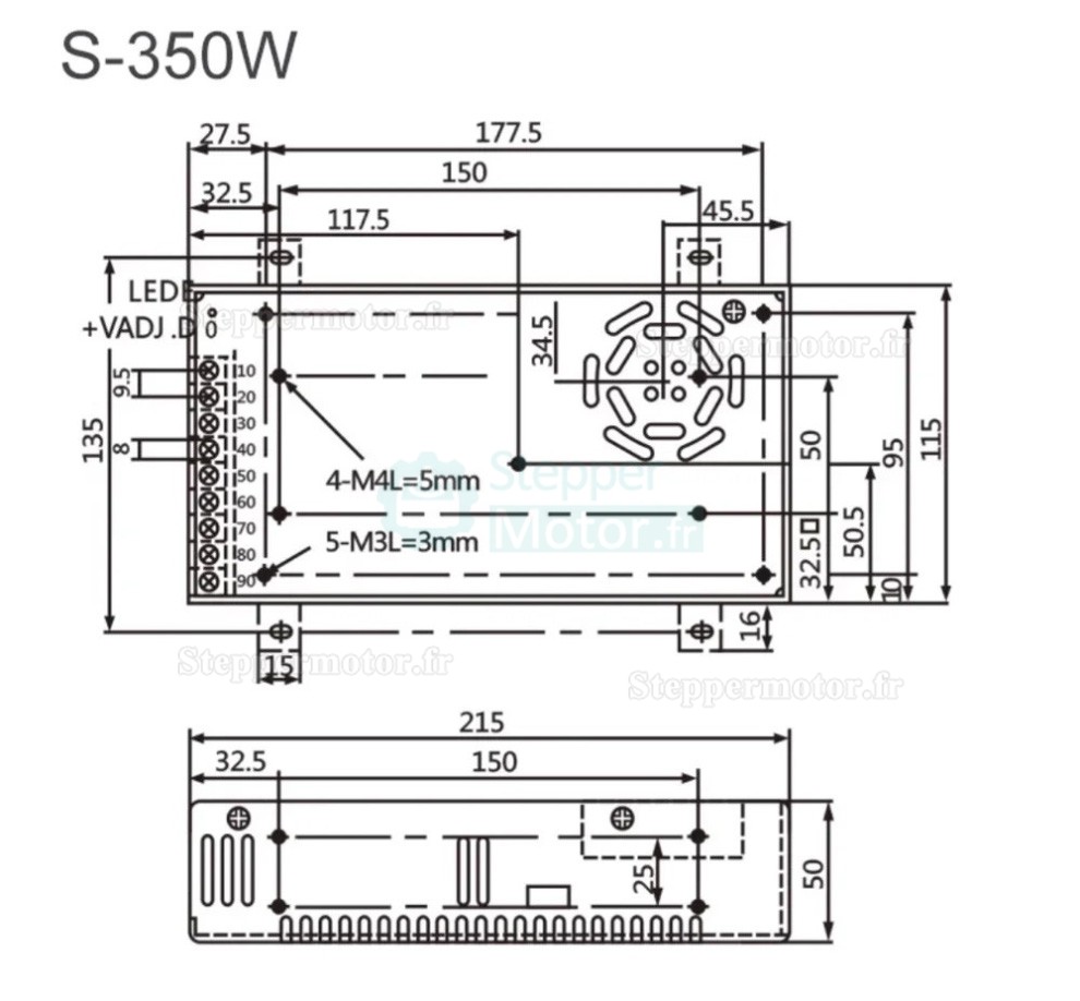 Kit moteur pas &agrave; pas &agrave; boucle ferm&eacute;e Nema 23 57HB250 + HB8080C + S350-24 (Moteur + Driver + Alimentation)
