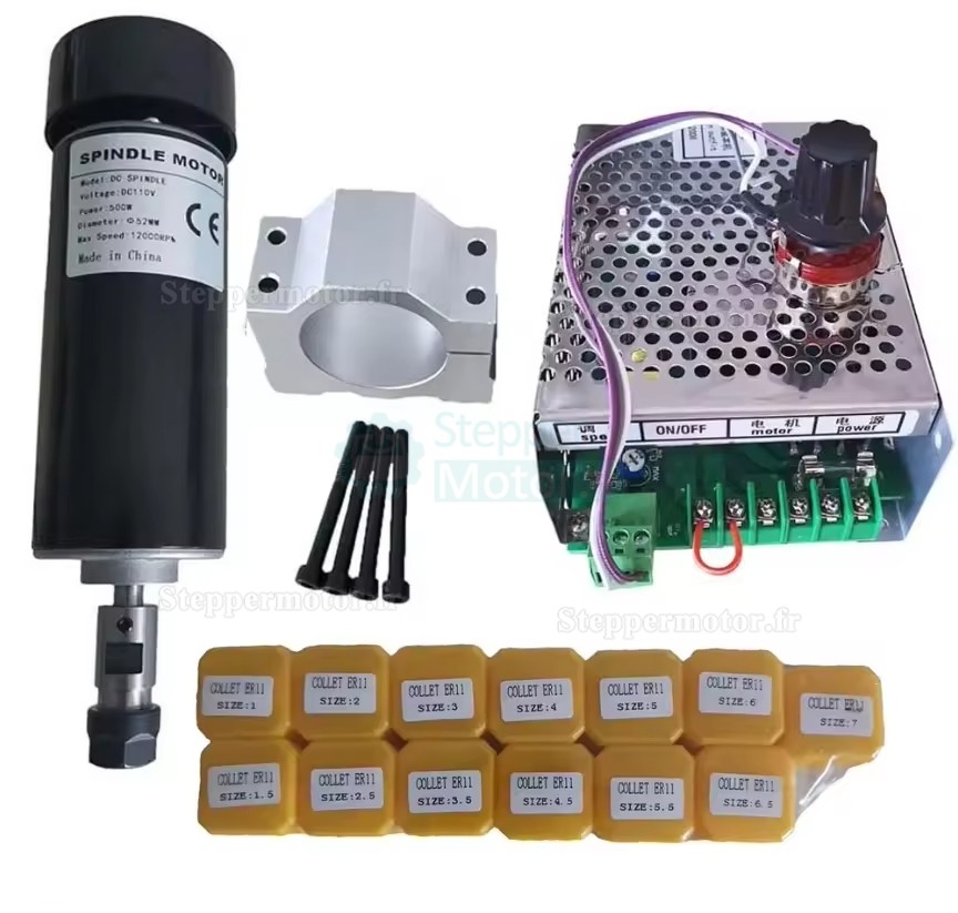 Kit moteur de broche CNC refroidi par air 500 W 110 V/220 V OSP001716 12 000 tr/min avec alimentation et 13 pinces ER11 Kit moteur de broche CNC refroidi par air 500 W 110 V/220 V OSP001716 12 000 tr/min avec alimentation et 13 pinces ER11
